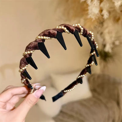 ✨Retro Beaded Claw Headband Set – Vintage-Inspired Hair Accessory with Pearl & Fabric Detail | Stylish Hair Hoop for Women, Perfect for Daily & Party Looks!👑