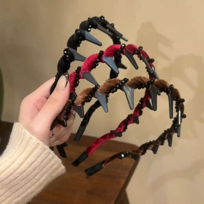 ✨Retro Beaded Claw Headband Set – Vintage-Inspired Hair Accessory with Pearl & Fabric Detail | Stylish Hair Hoop for Women, Perfect for Daily & Party Looks!👑